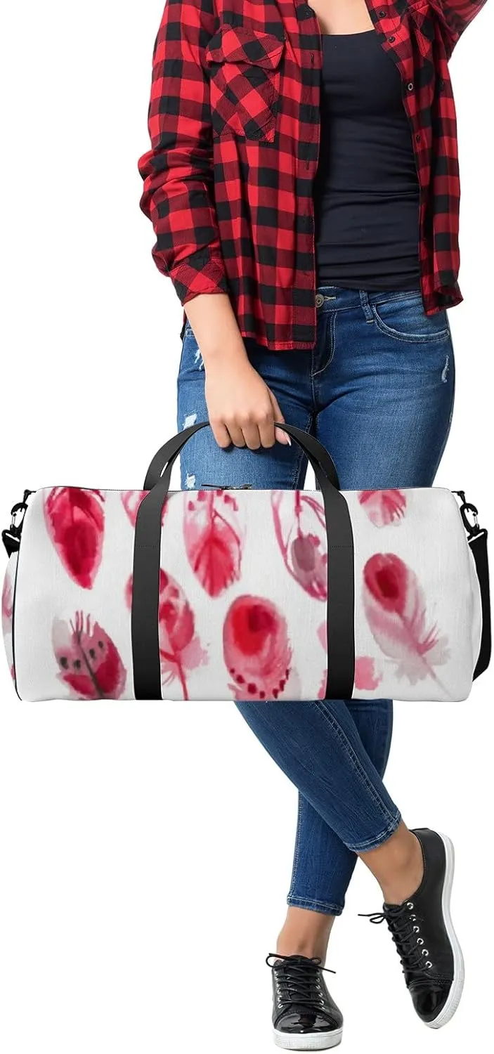 Sports Gym Bag for Women and Men Waterproof Ethnic Feathers Watercolors Pink Duffel Bag Lightweight Carryon Traveling Boarding Gripsack