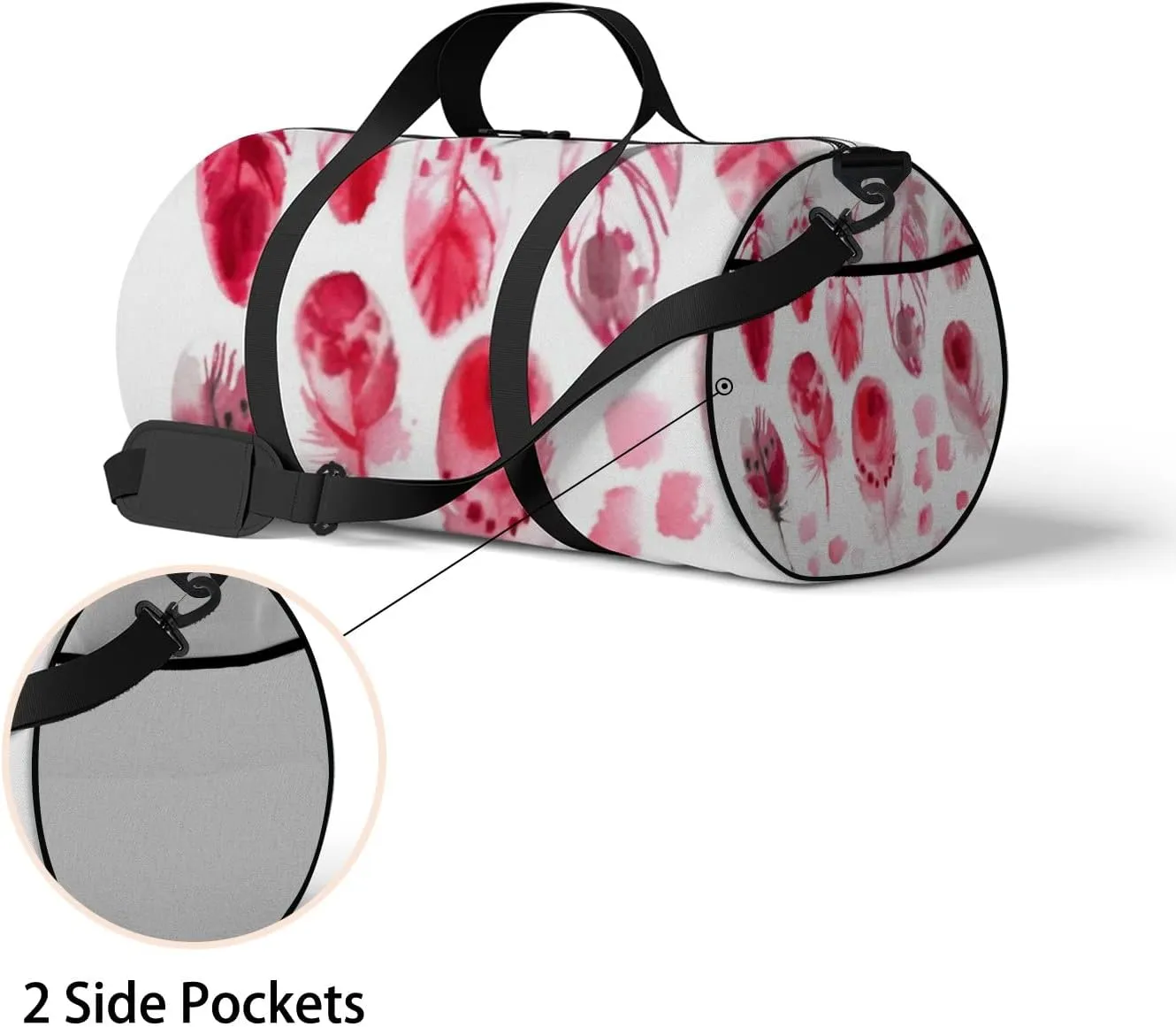 Sports Gym Bag for Women and Men Waterproof Ethnic Feathers Watercolors Pink Duffel Bag Lightweight Carryon Traveling Boarding Gripsack