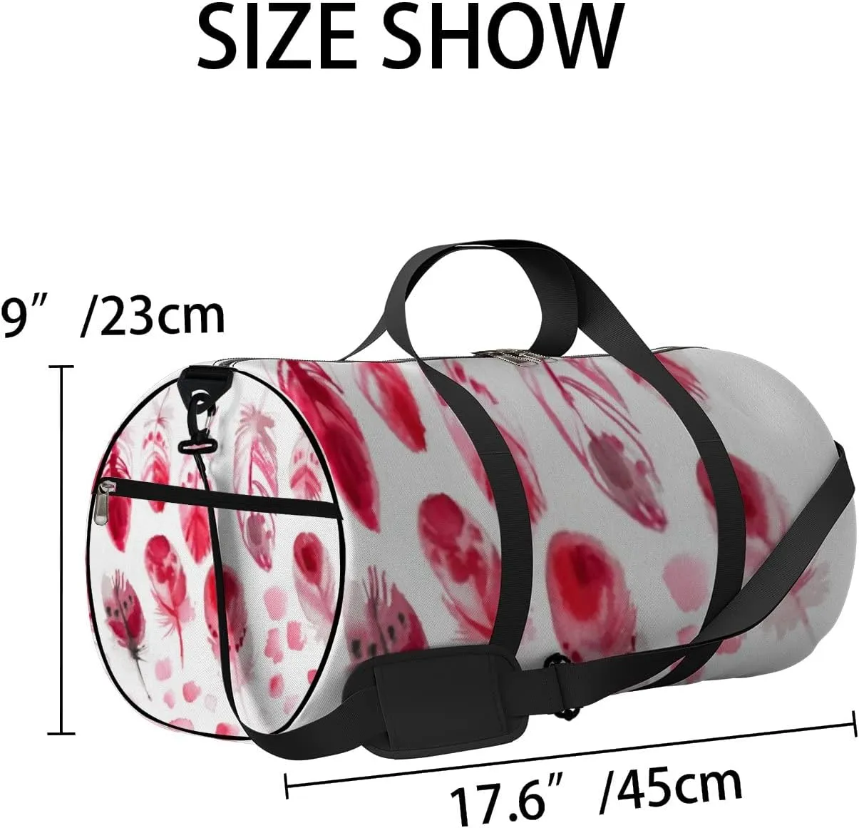 Sports Gym Bag for Women and Men Waterproof Ethnic Feathers Watercolors Pink Duffel Bag Lightweight Carryon Traveling Boarding Gripsack