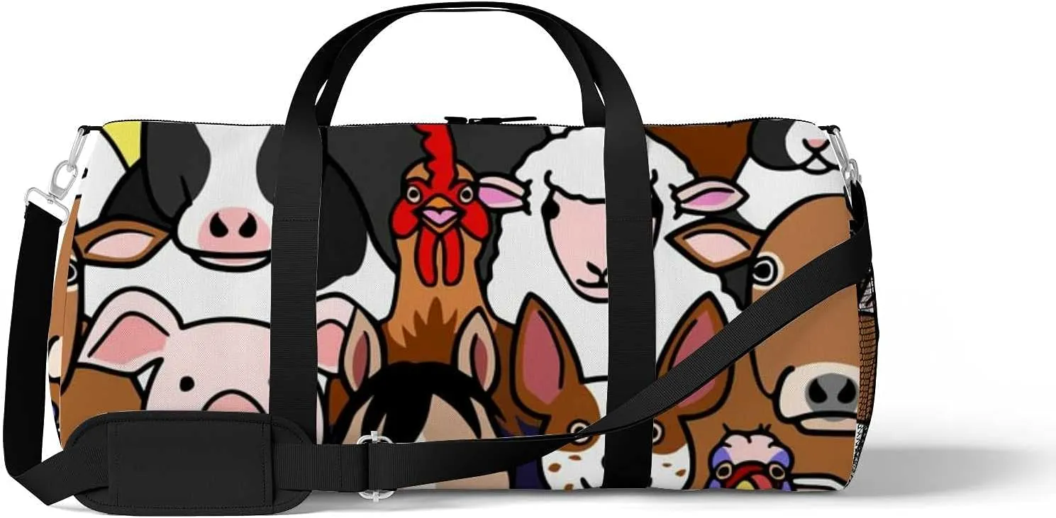 Sports Gym Bag for Women and Men Waterproof Farm Animals Faces Duffel Bag Lightweight Carryon Traveling Boarding Gripsack