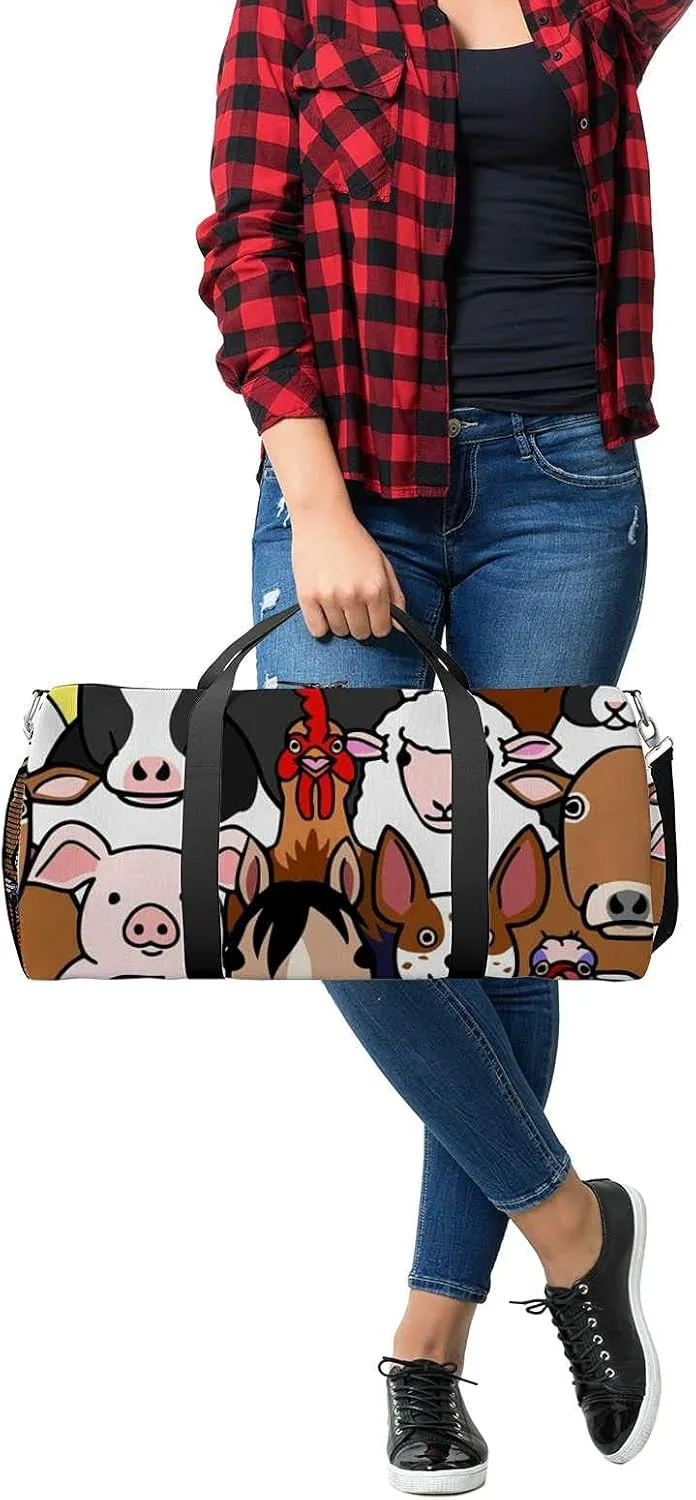 Sports Gym Bag for Women and Men Waterproof Farm Animals Faces Duffel Bag Lightweight Carryon Traveling Boarding Gripsack