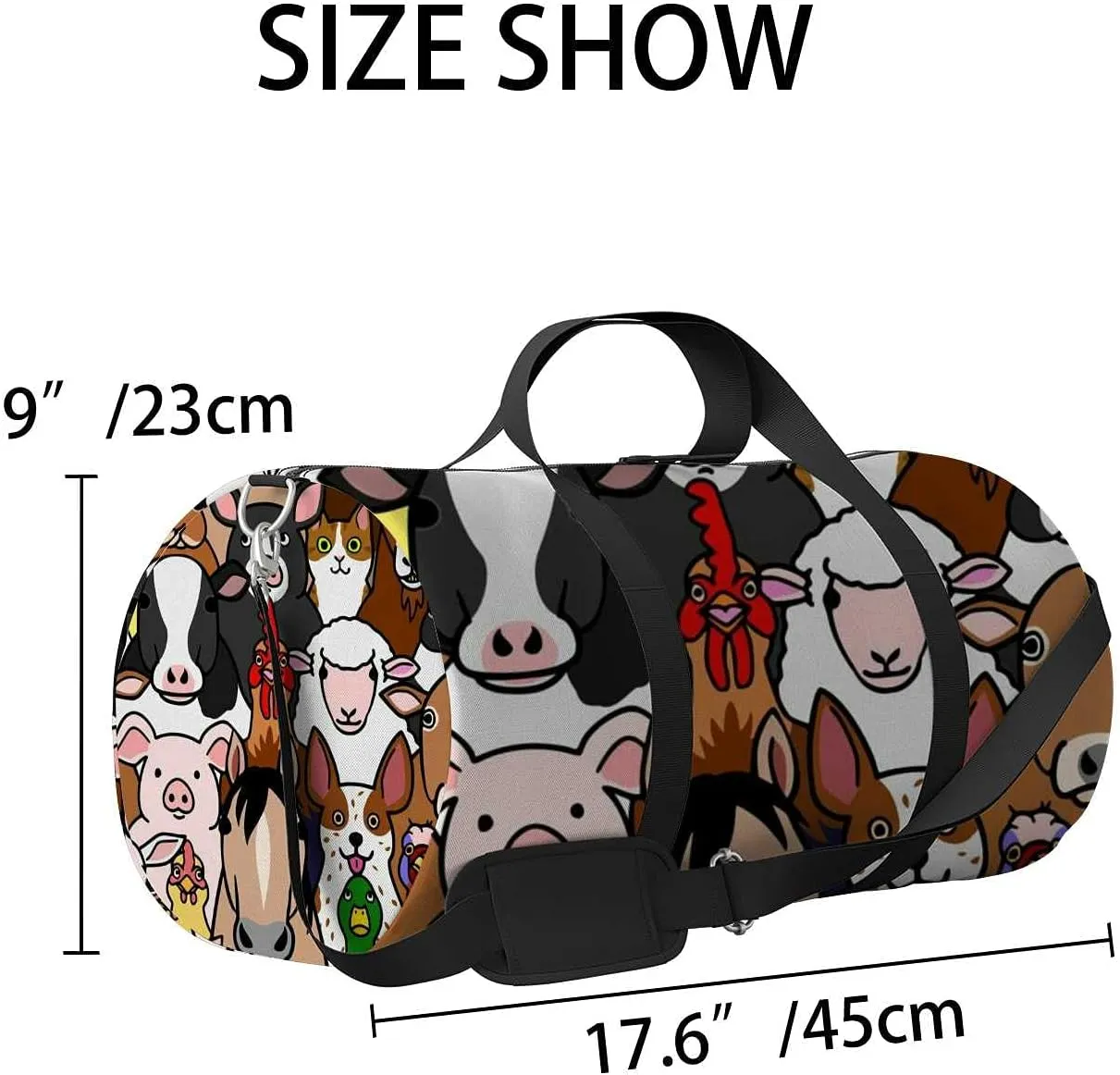 Sports Gym Bag for Women and Men Waterproof Farm Animals Faces Duffel Bag Lightweight Carryon Traveling Boarding Gripsack