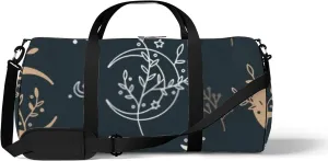 Sports Gym Bag for Women and Men Waterproof Floral Boho Mystical Style Moon Stars Black Duffel Bag Lightweight Carryon Traveling Boarding Gripsack