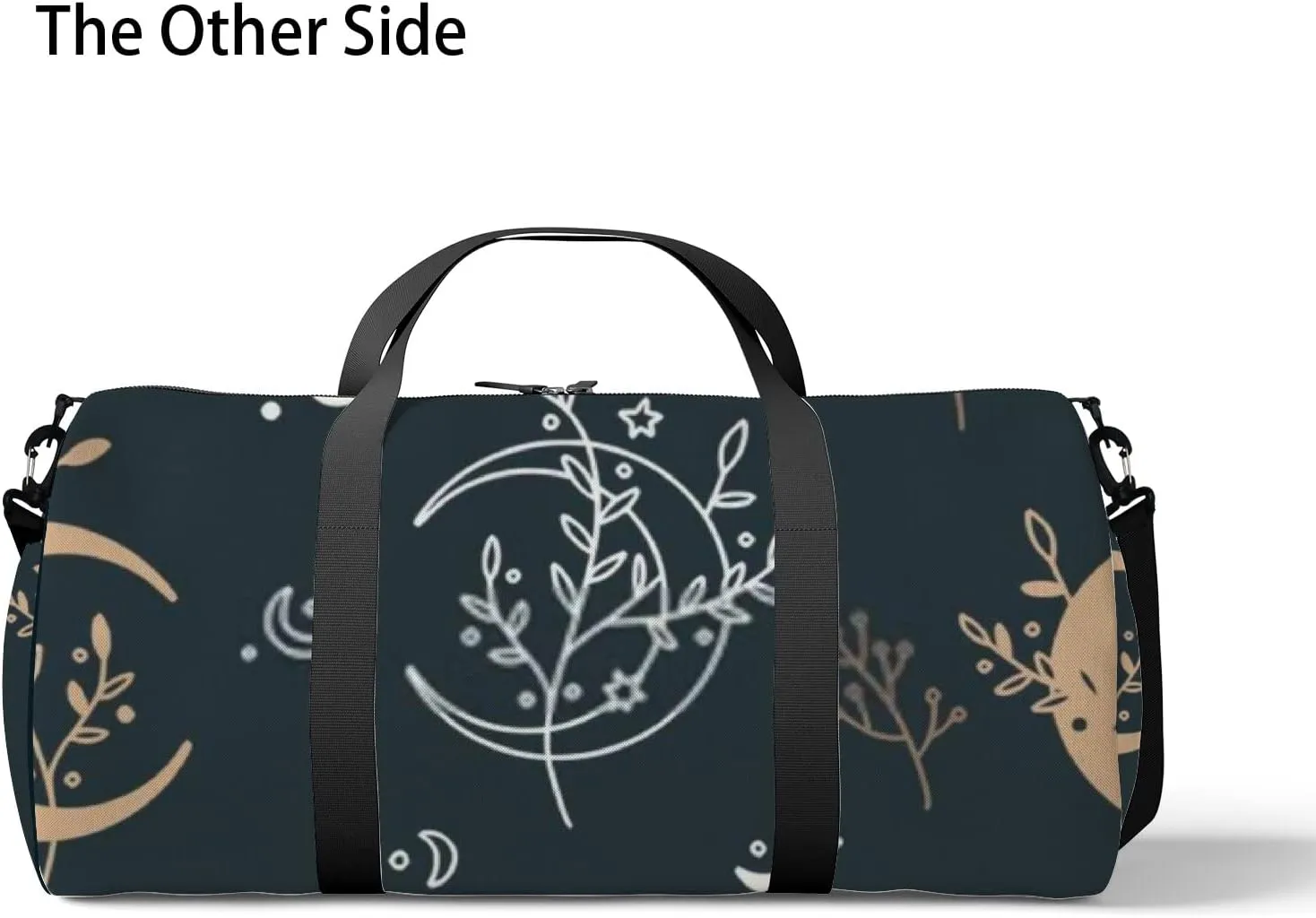Sports Gym Bag for Women and Men Waterproof Floral Boho Mystical Style Moon Stars Black Duffel Bag Lightweight Carryon Traveling Boarding Gripsack