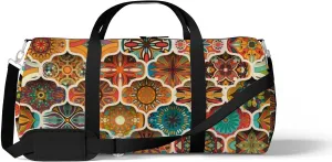 Sports Gym Bag for Women and Men Waterproof Floral Mandala Pattern Colorful Duffel Bag Lightweight Carryon Traveling Boarding Gripsack