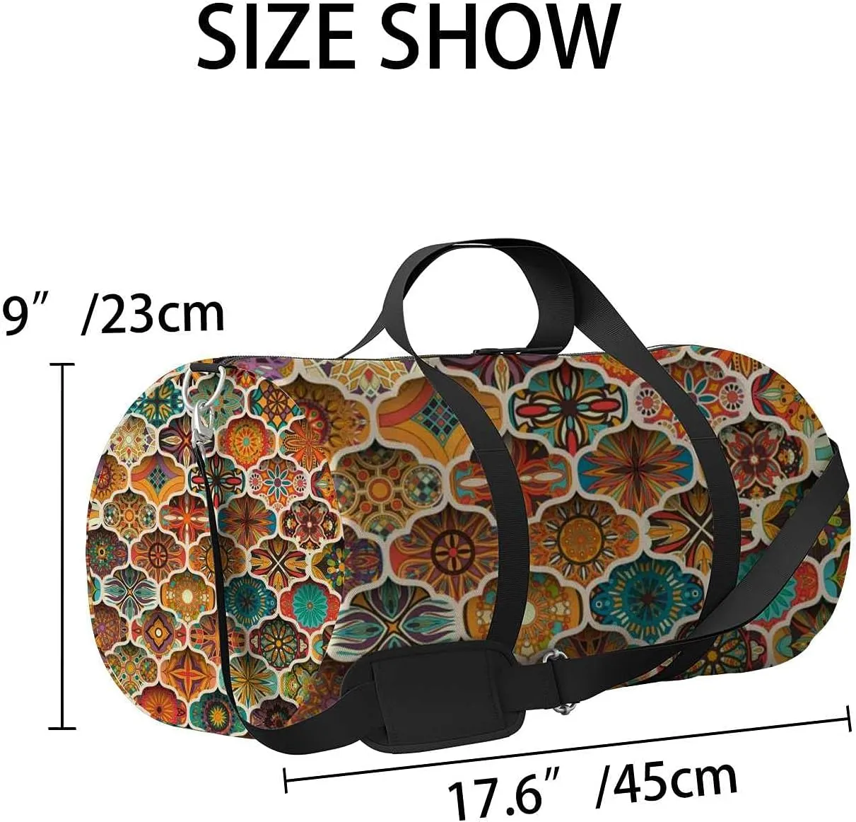 Sports Gym Bag for Women and Men Waterproof Floral Mandala Pattern Colorful Duffel Bag Lightweight Carryon Traveling Boarding Gripsack