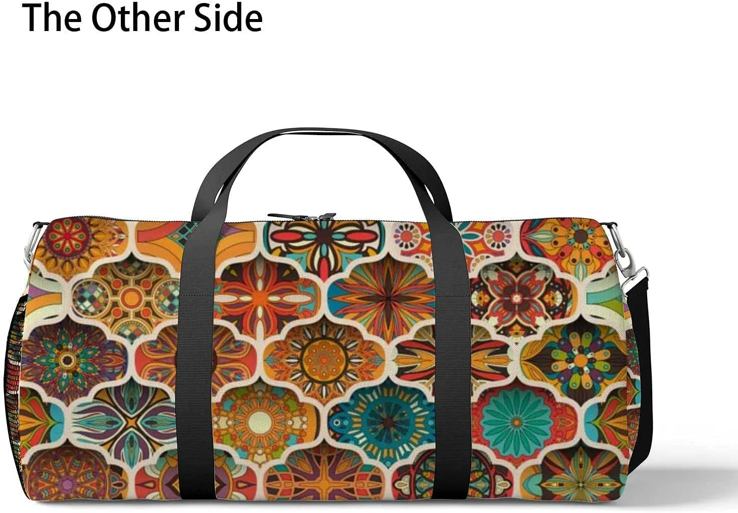 Sports Gym Bag for Women and Men Waterproof Floral Mandala Pattern Colorful Duffel Bag Lightweight Carryon Traveling Boarding Gripsack