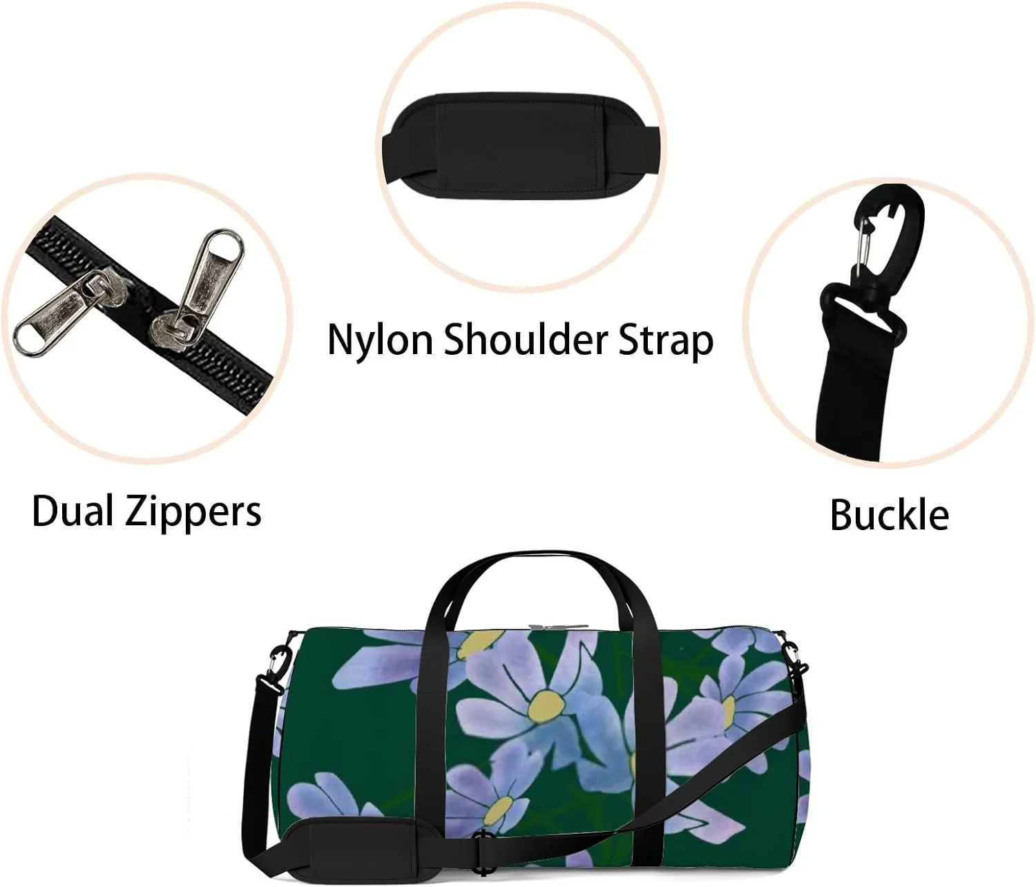 Sports Gym Bag for Women and Men Waterproof Floral Pattern Duffel Bag Lightweight Carryon Traveling Boarding Gripsack