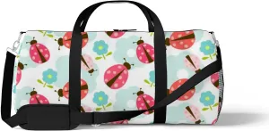 Sports Gym Bag for Women and Men Waterproof Floral Pattern Ladybug Duffel Bag Lightweight Carryon Traveling Boarding Gripsack