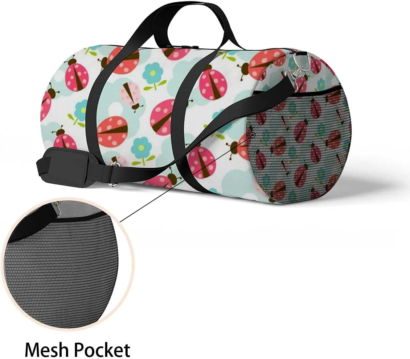 Sports Gym Bag for Women and Men Waterproof Floral Pattern Ladybug Duffel Bag Lightweight Carryon Traveling Boarding Gripsack