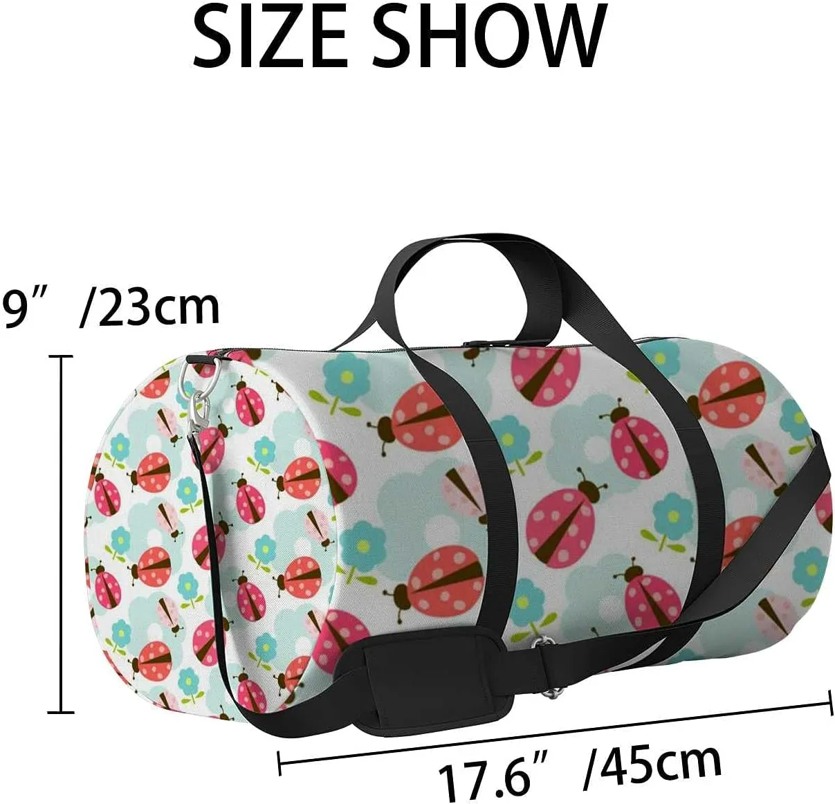 Sports Gym Bag for Women and Men Waterproof Floral Pattern Ladybug Duffel Bag Lightweight Carryon Traveling Boarding Gripsack