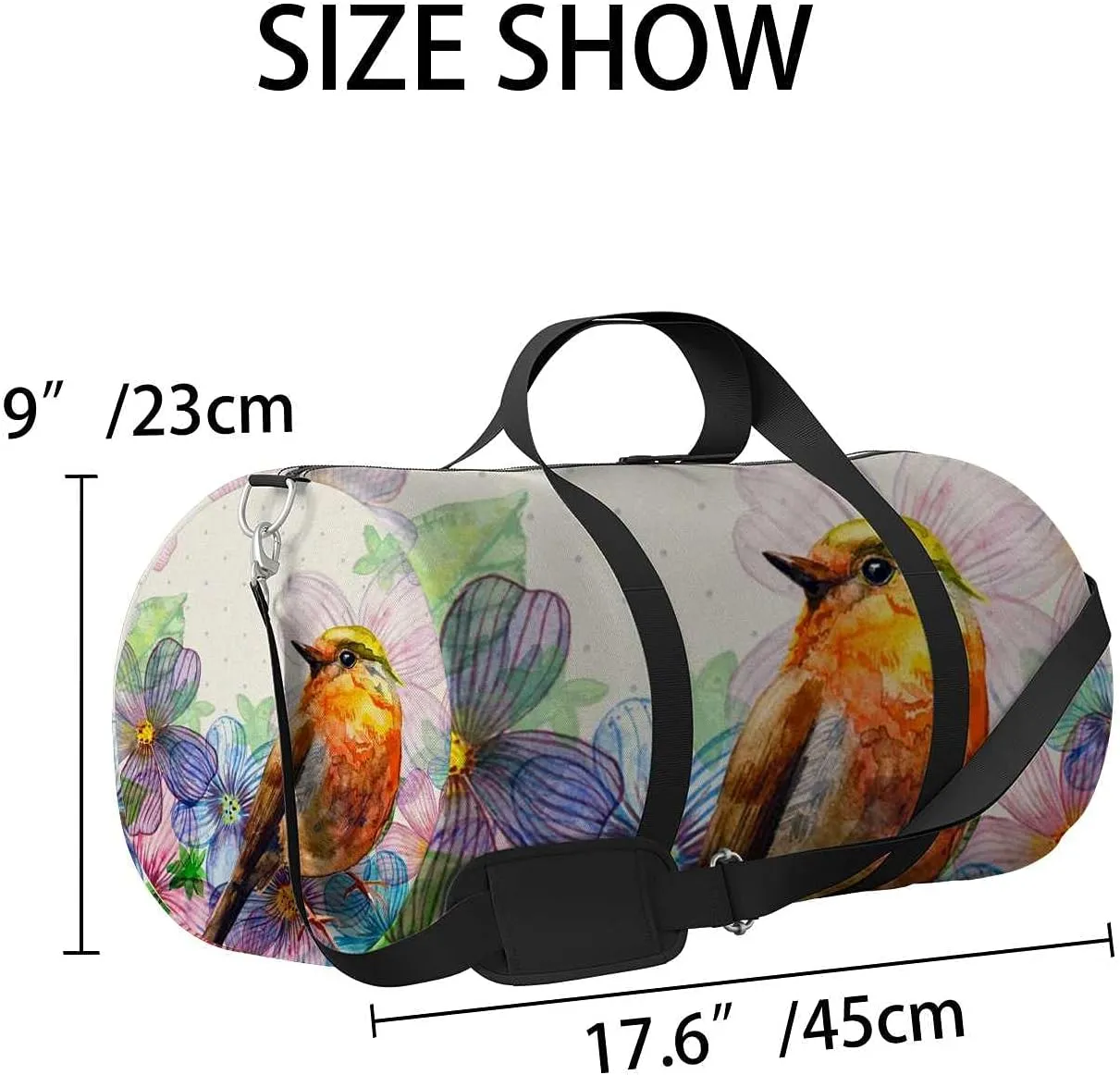 Sports Gym Bag for Women and Men Waterproof Floral Retro Watercolor Duffel Bag Lightweight Carryon Traveling Boarding Gripsack