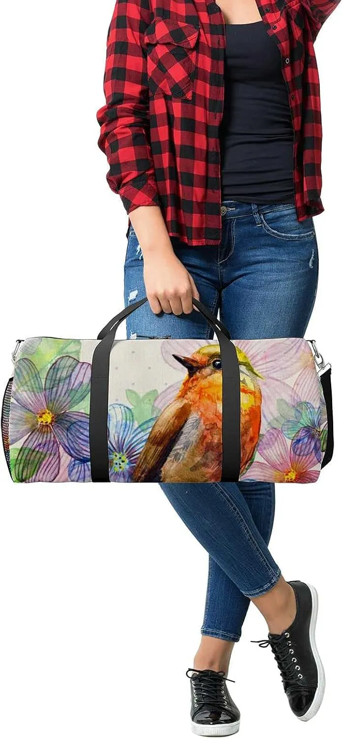 Sports Gym Bag for Women and Men Waterproof Floral Retro Watercolor Duffel Bag Lightweight Carryon Traveling Boarding Gripsack