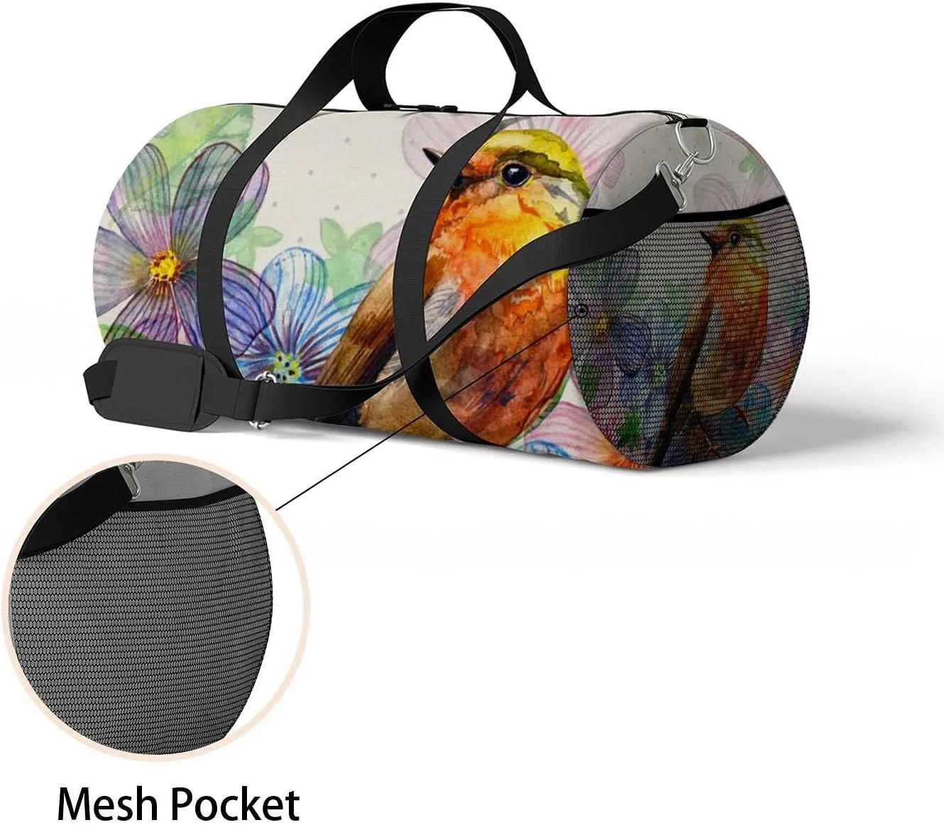 Sports Gym Bag for Women and Men Waterproof Floral Retro Watercolor Duffel Bag Lightweight Carryon Traveling Boarding Gripsack
