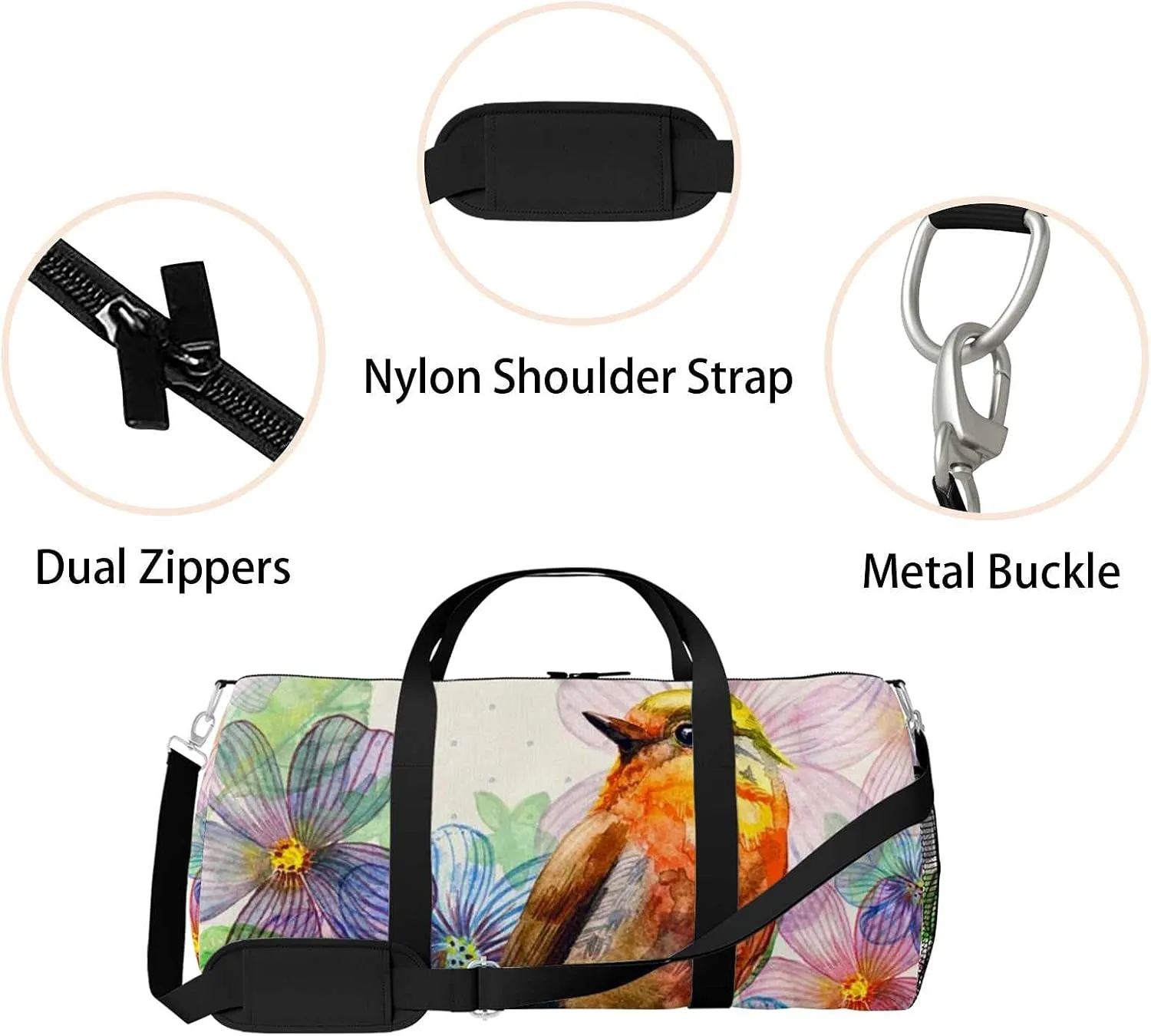 Sports Gym Bag for Women and Men Waterproof Floral Retro Watercolor Duffel Bag Lightweight Carryon Traveling Boarding Gripsack