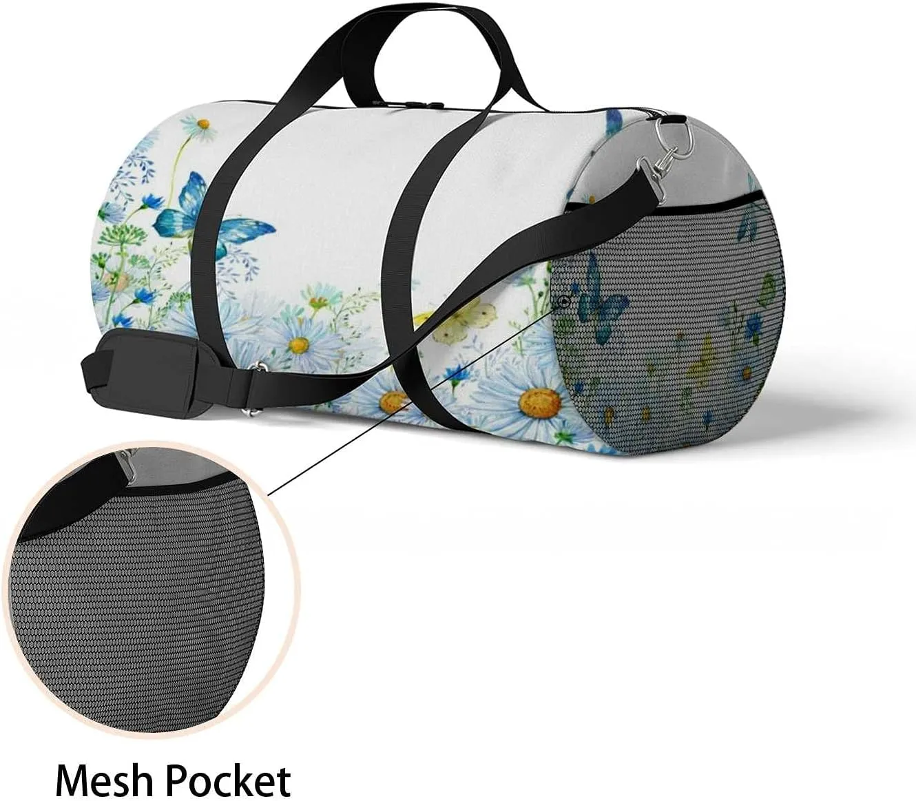 Sports Gym Bag for Women and Men Waterproof Flower Butterflies Dragonflies Watercolor Duffel Bag Lightweight Carryon Traveling Boarding Gripsack
