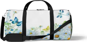 Sports Gym Bag for Women and Men Waterproof Flower Butterflies Dragonflies Watercolor Duffel Bag Lightweight Carryon Traveling Boarding Gripsack