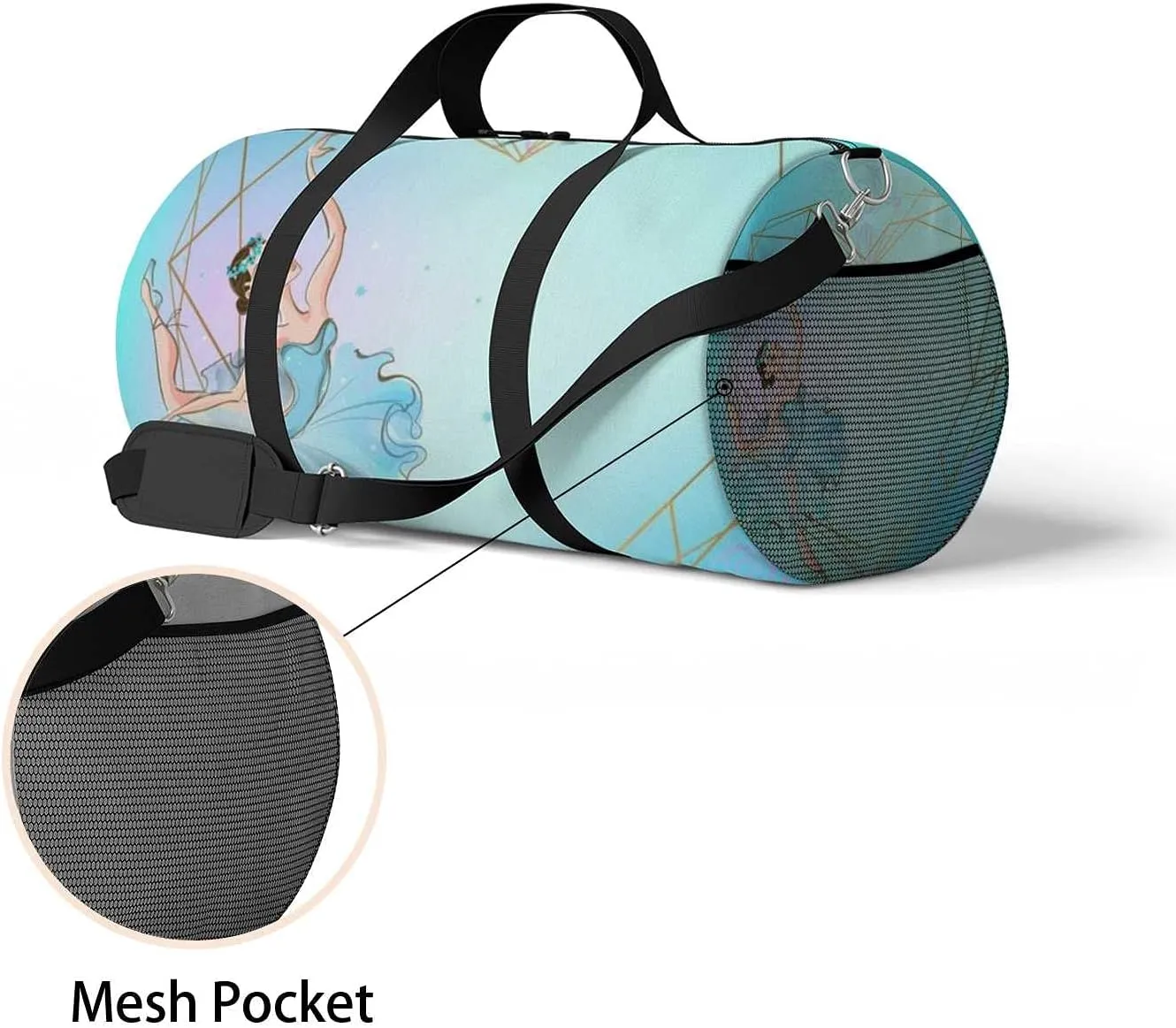 Sports Gym Bag for Women and Men Waterproof Frame Heart Ballerina Blue Illustration Duffel Bag Lightweight Carryon Traveling Boarding Gripsack