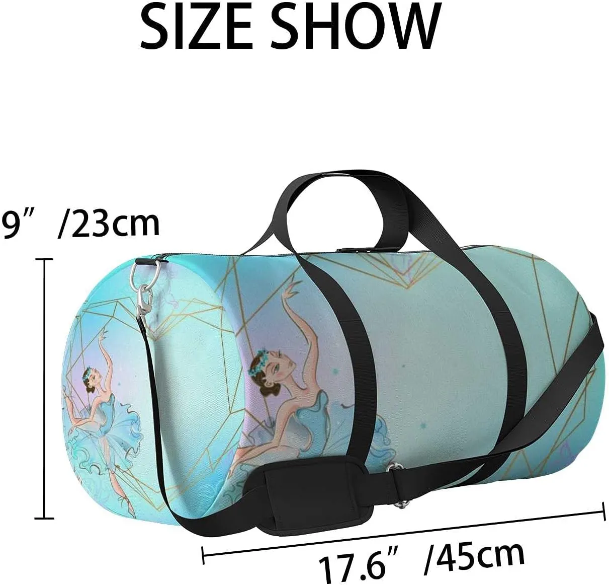 Sports Gym Bag for Women and Men Waterproof Frame Heart Ballerina Blue Illustration Duffel Bag Lightweight Carryon Traveling Boarding Gripsack