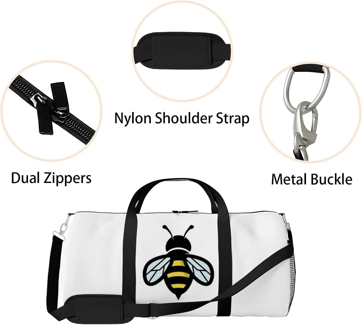 Sports Gym Bag for Women and Men Waterproof Geometric Bee Duffel Bag Lightweight Carryon Traveling Boarding Gripsack