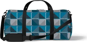 Sports Gym Bag for Women and Men Waterproof Geometric Pattern Blue Duffel Bag Lightweight Carryon Traveling Boarding Gripsack