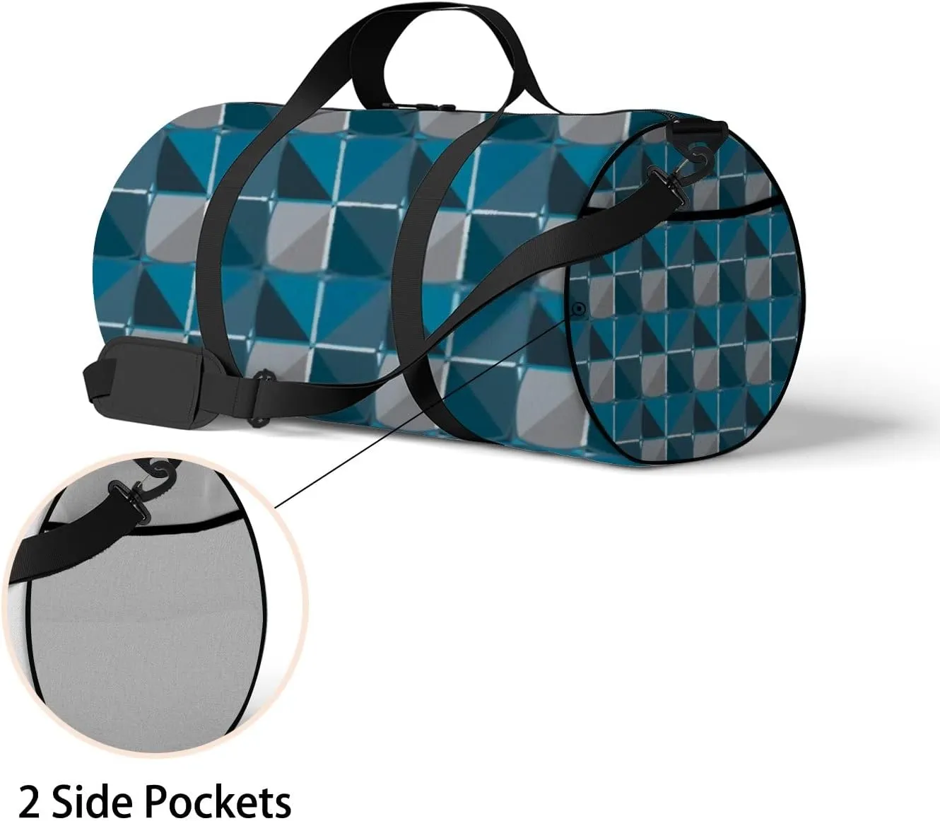 Sports Gym Bag for Women and Men Waterproof Geometric Pattern Blue Duffel Bag Lightweight Carryon Traveling Boarding Gripsack