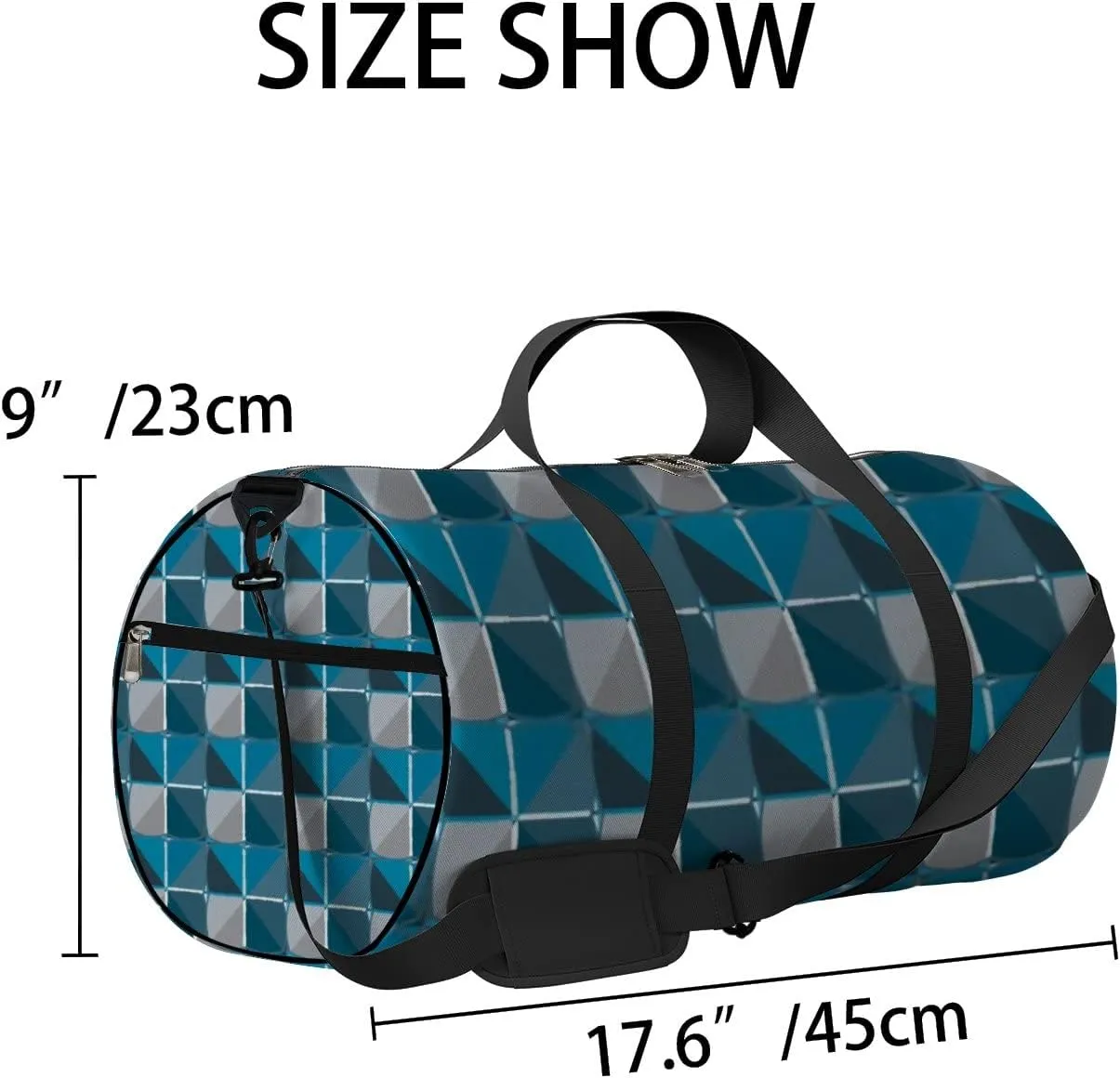 Sports Gym Bag for Women and Men Waterproof Geometric Pattern Blue Duffel Bag Lightweight Carryon Traveling Boarding Gripsack