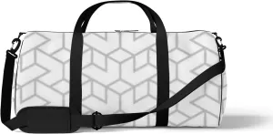 Sports Gym Bag for Women and Men Waterproof Geometric Pattern White Gray Duffel Bag Lightweight Carryon Traveling Boarding Gripsack