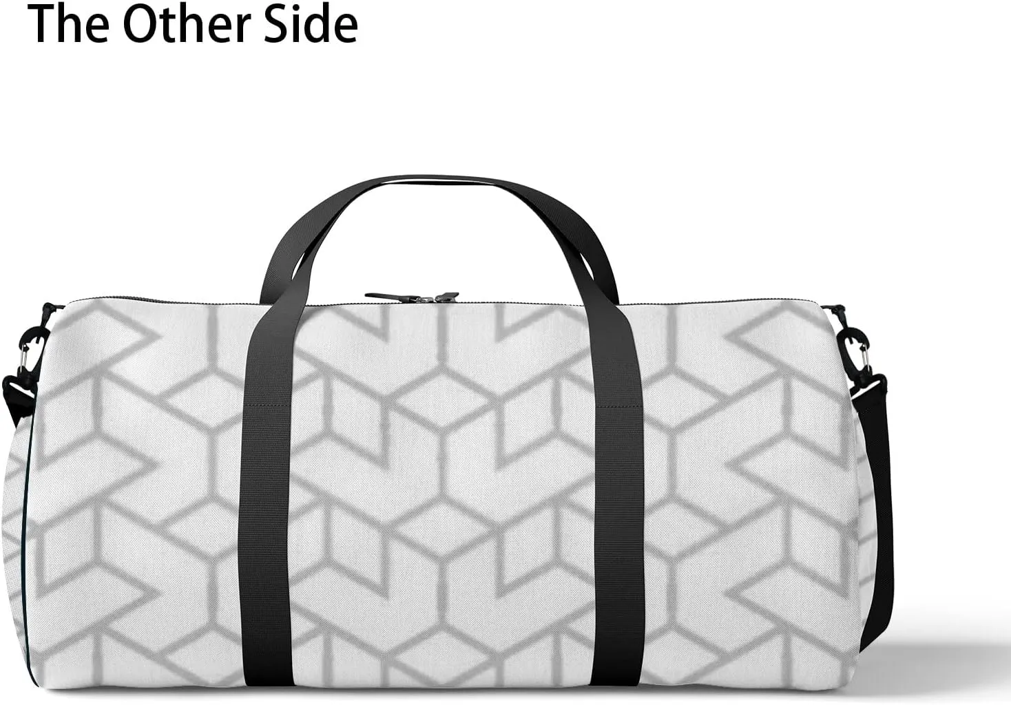 Sports Gym Bag for Women and Men Waterproof Geometric Pattern White Gray Duffel Bag Lightweight Carryon Traveling Boarding Gripsack