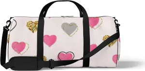 Sports Gym Bag for Women and Men Waterproof Gold Watercolor Pink Hearts Doodle Style Duffel Bag Lightweight Carryon Traveling Boarding Gripsack
