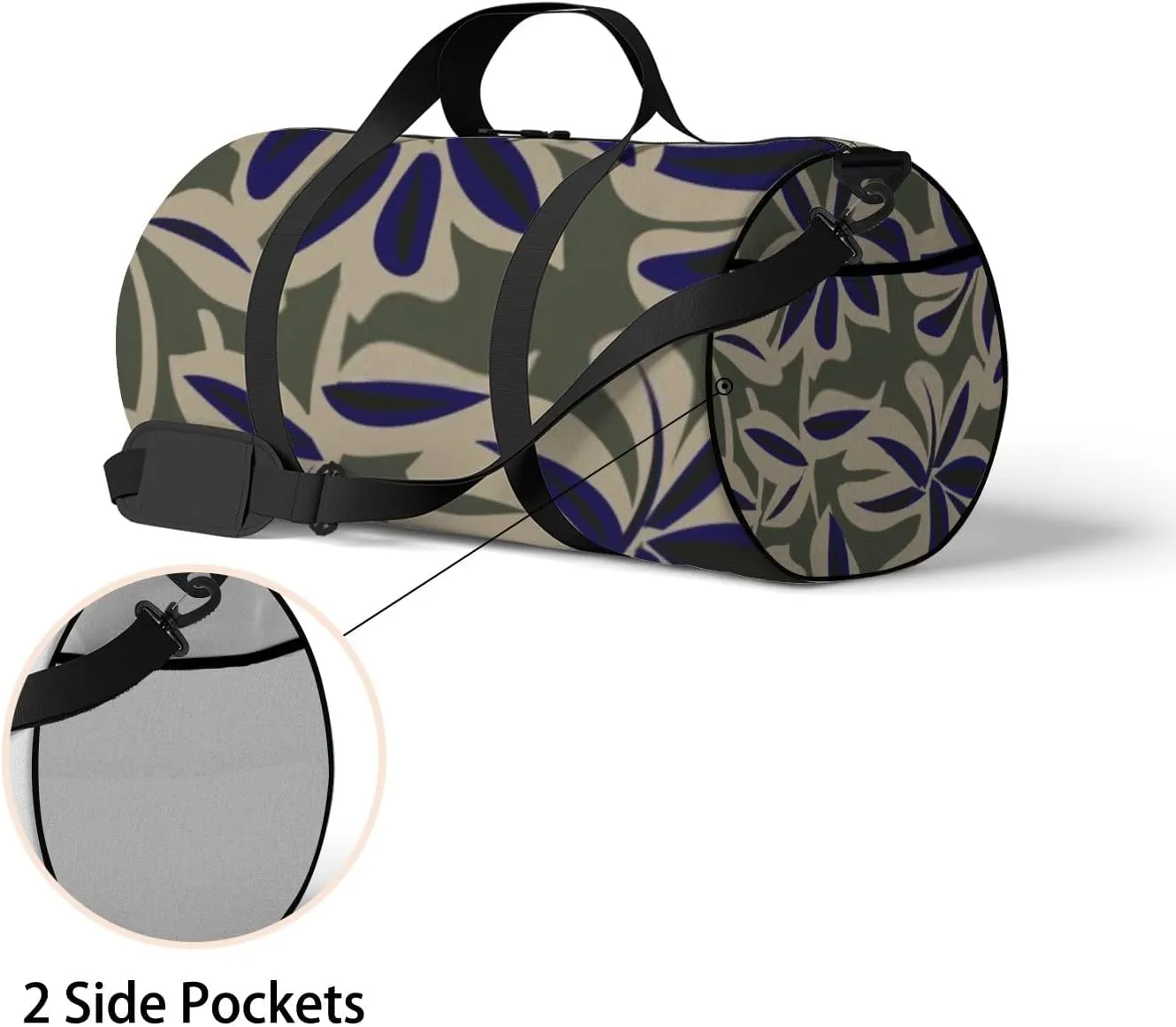 Sports Gym Bag for Women and Men Waterproof Green Floral Pattern Duffel Bag Lightweight Carryon Traveling Boarding Gripsack