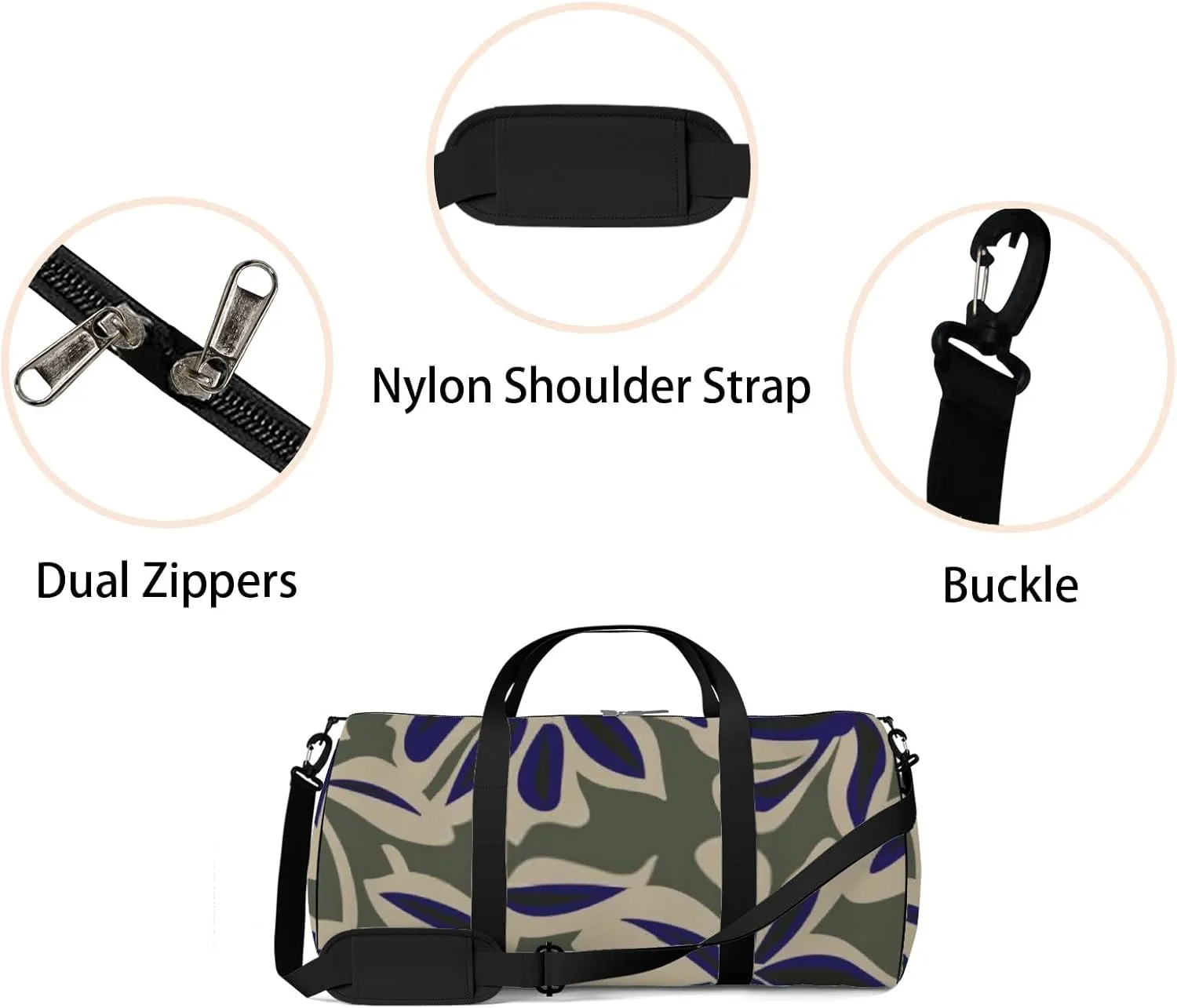 Sports Gym Bag for Women and Men Waterproof Green Floral Pattern Duffel Bag Lightweight Carryon Traveling Boarding Gripsack