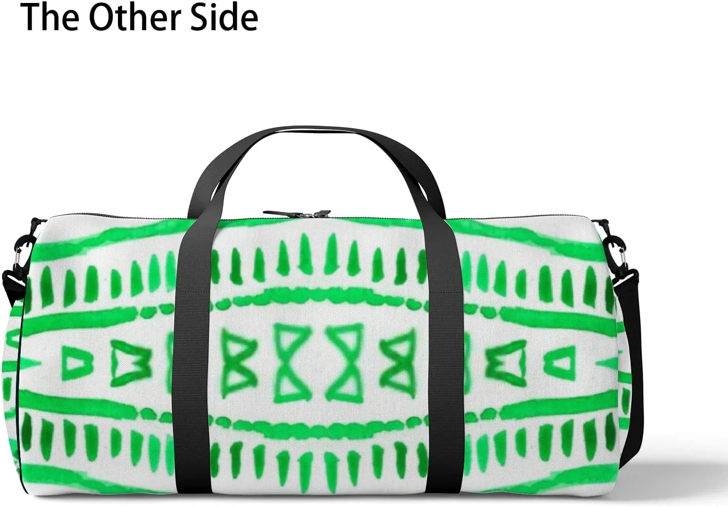 Sports Gym Bag for Women and Men Waterproof Hand Drawn Boho Pattern Green Duffel Bag Lightweight Carryon Traveling Boarding Gripsack