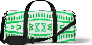 Sports Gym Bag for Women and Men Waterproof Hand Drawn Boho Pattern Green Duffel Bag Lightweight Carryon Traveling Boarding Gripsack