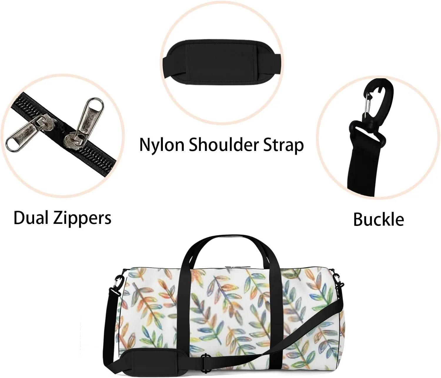 Sports Gym Bag for Women and Men Waterproof Hand Drawn Branches Duffel Bag Lightweight Carryon Traveling Boarding Gripsack