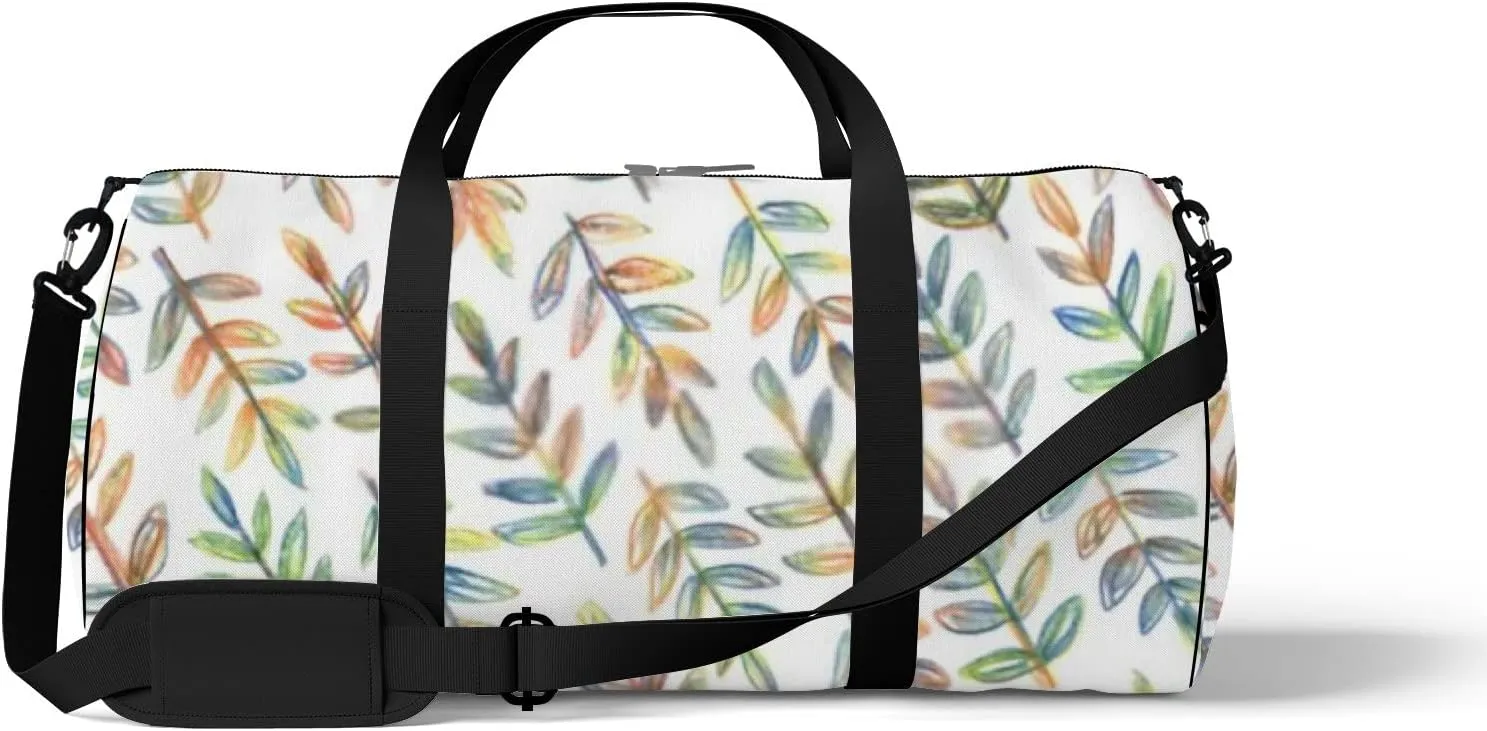 Sports Gym Bag for Women and Men Waterproof Hand Drawn Branches Duffel Bag Lightweight Carryon Traveling Boarding Gripsack