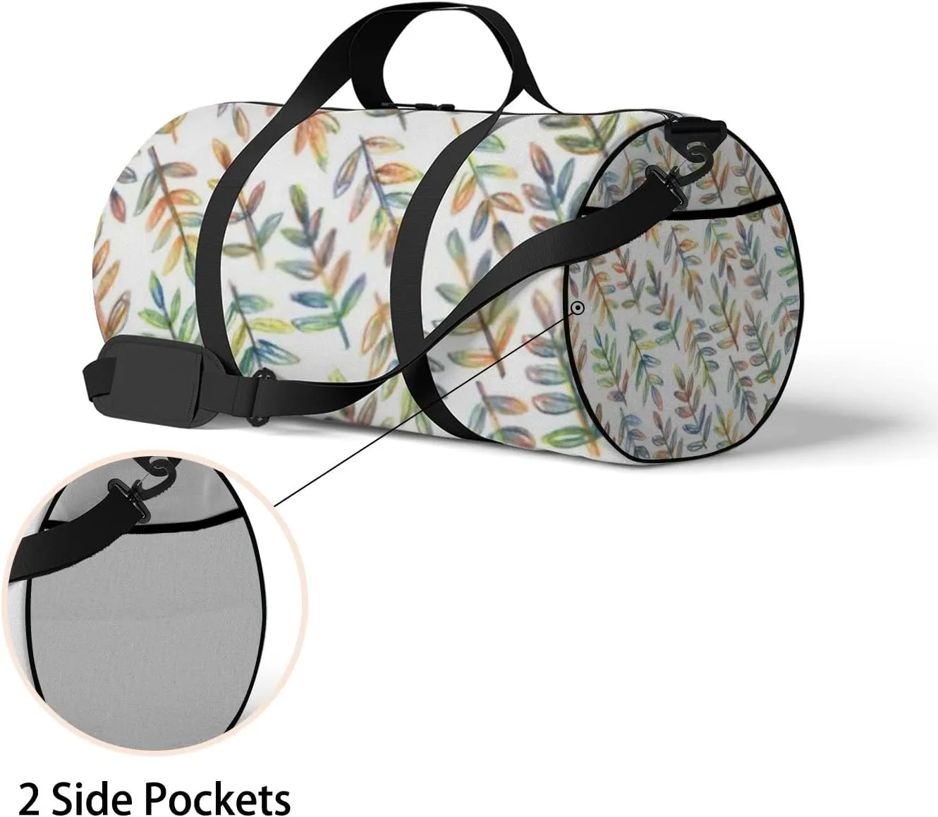 Sports Gym Bag for Women and Men Waterproof Hand Drawn Branches Duffel Bag Lightweight Carryon Traveling Boarding Gripsack