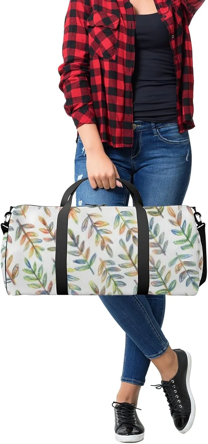 Sports Gym Bag for Women and Men Waterproof Hand Drawn Branches Duffel Bag Lightweight Carryon Traveling Boarding Gripsack