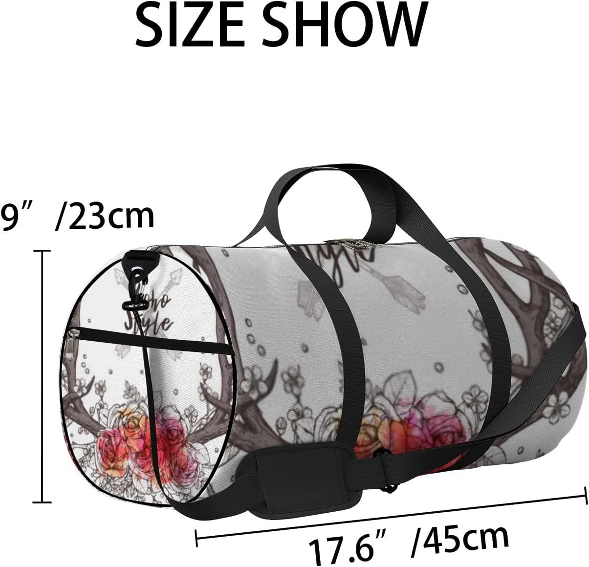 Sports Gym Bag for Women and Men Waterproof Hand Drawn Deer Horns Boho Sketch Style Duffel Bag Lightweight Carryon Traveling Boarding Gripsack