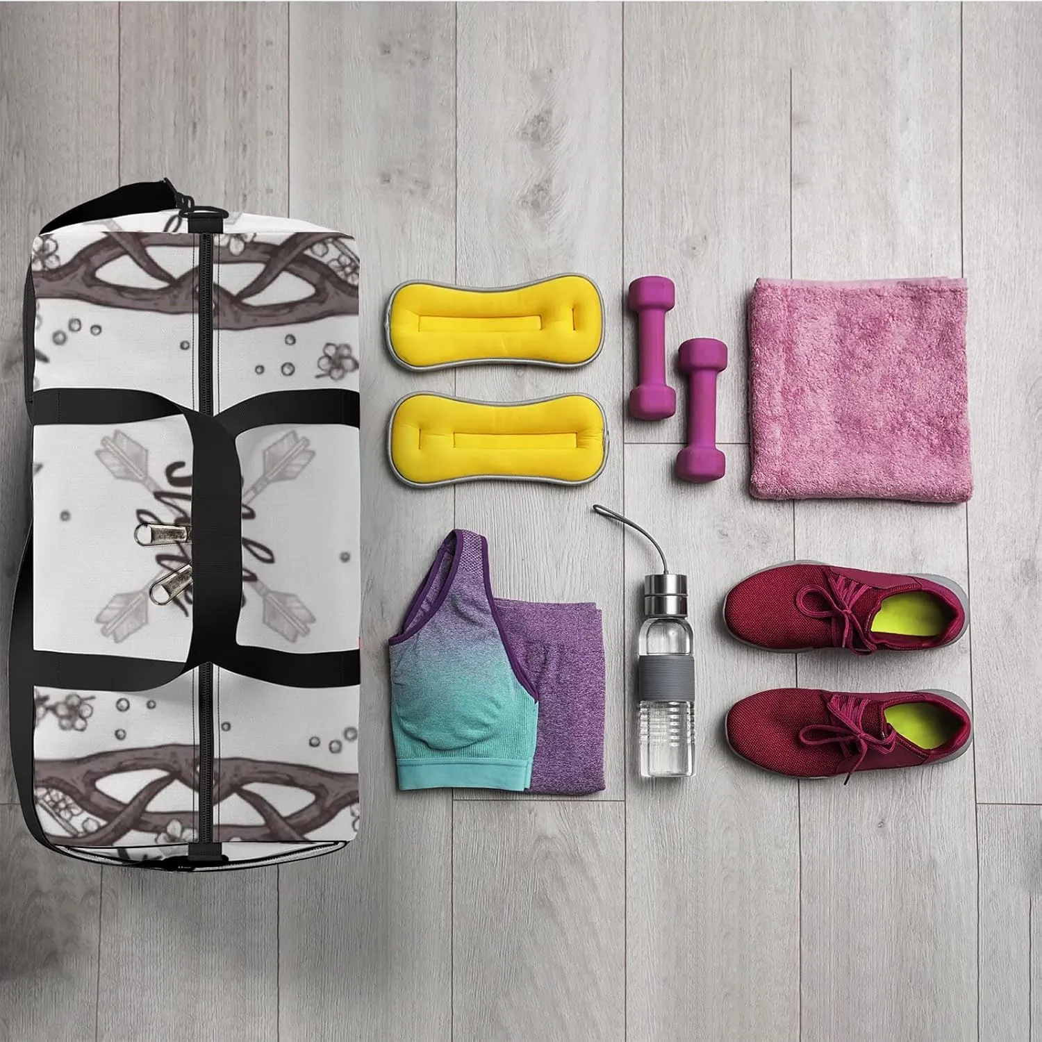 Sports Gym Bag for Women and Men Waterproof Hand Drawn Deer Horns Boho Sketch Style Duffel Bag Lightweight Carryon Traveling Boarding Gripsack