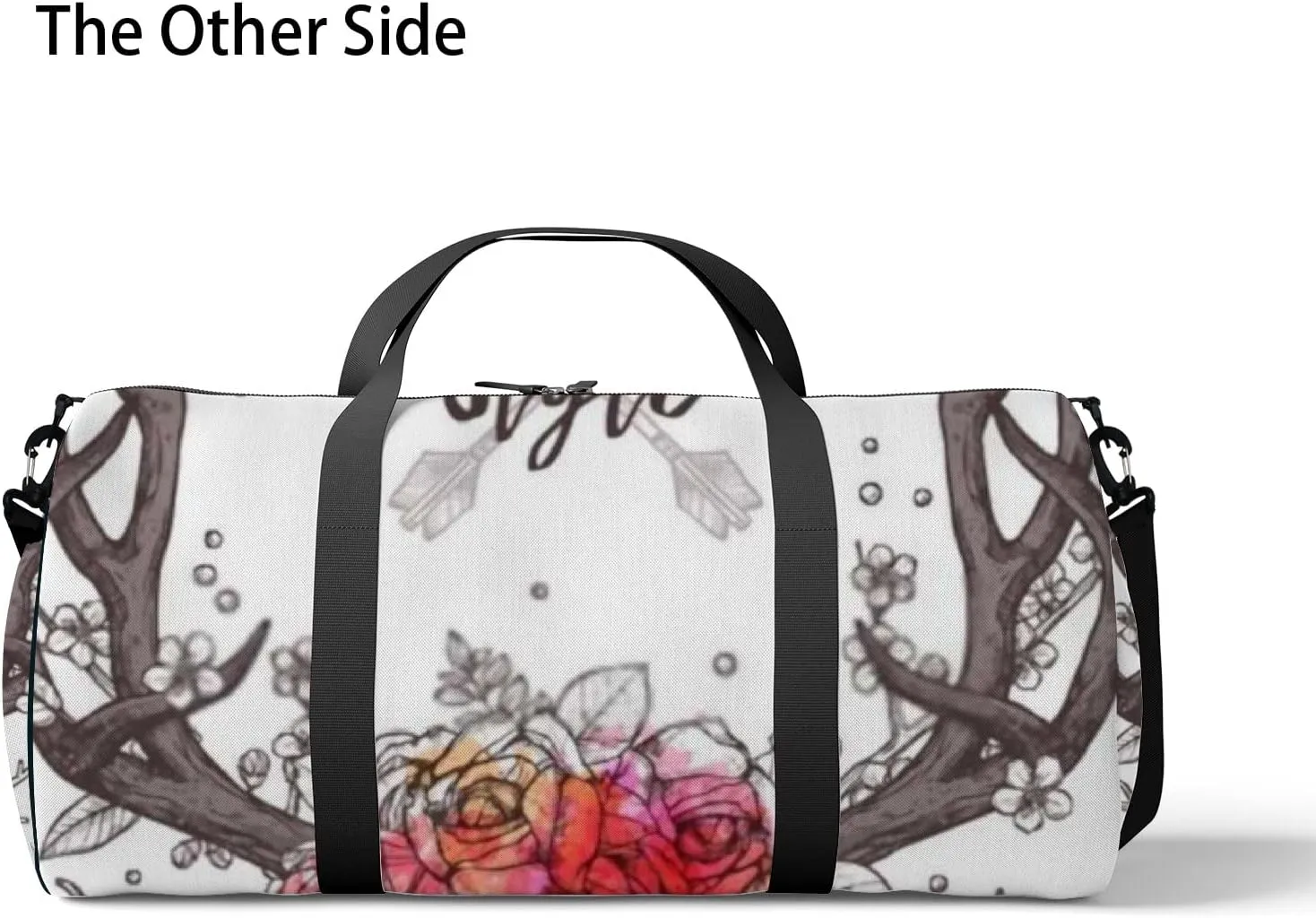 Sports Gym Bag for Women and Men Waterproof Hand Drawn Deer Horns Boho Sketch Style Duffel Bag Lightweight Carryon Traveling Boarding Gripsack