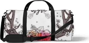 Sports Gym Bag for Women and Men Waterproof Hand Drawn Deer Horns Boho Sketch Style Duffel Bag Lightweight Carryon Traveling Boarding Gripsack