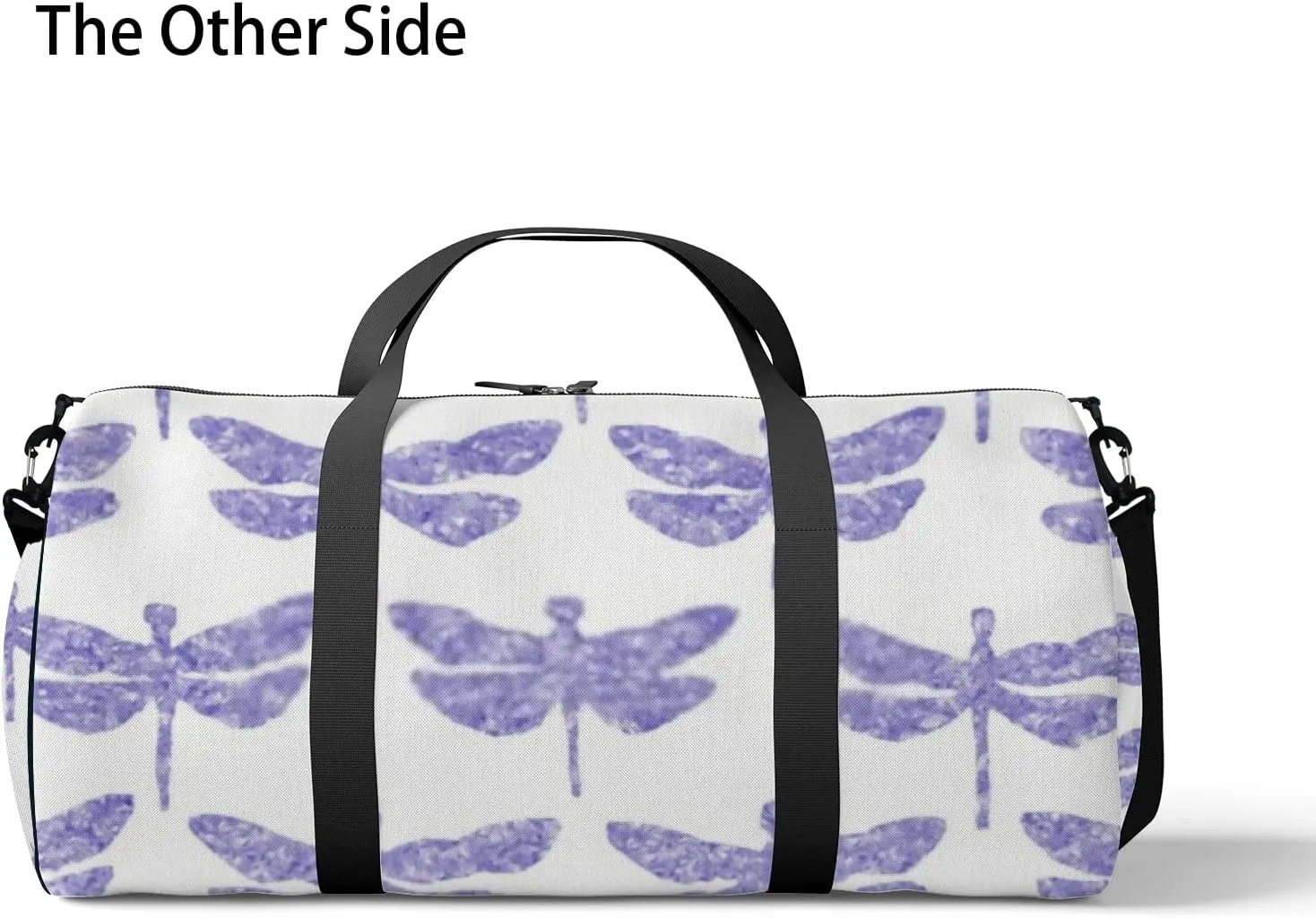 Sports Gym Bag for Women and Men Waterproof Hand Drawn Dragonfly Pattern Purple Duffel Bag Lightweight Carryon Traveling Boarding Gripsack