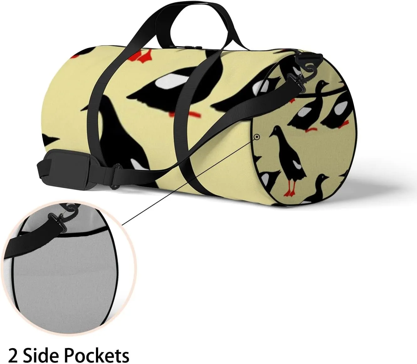 Sports Gym Bag for Women and Men Waterproof Hand Drawn Flock Black Bird Elements Ink Drawing Duffel Bag Lightweight Carryon Traveling Boarding Gripsack