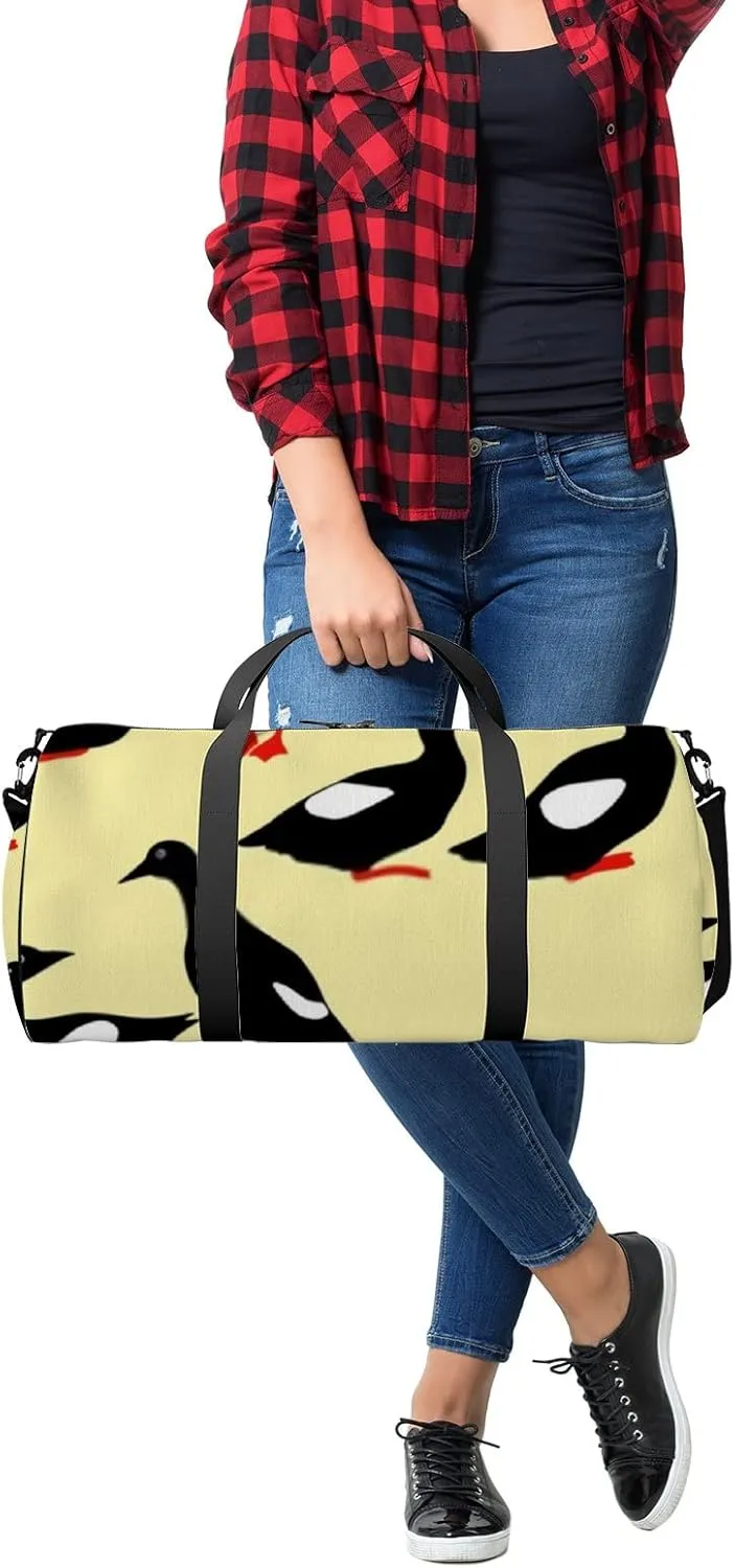 Sports Gym Bag for Women and Men Waterproof Hand Drawn Flock Black Bird Elements Ink Drawing Duffel Bag Lightweight Carryon Traveling Boarding Gripsack
