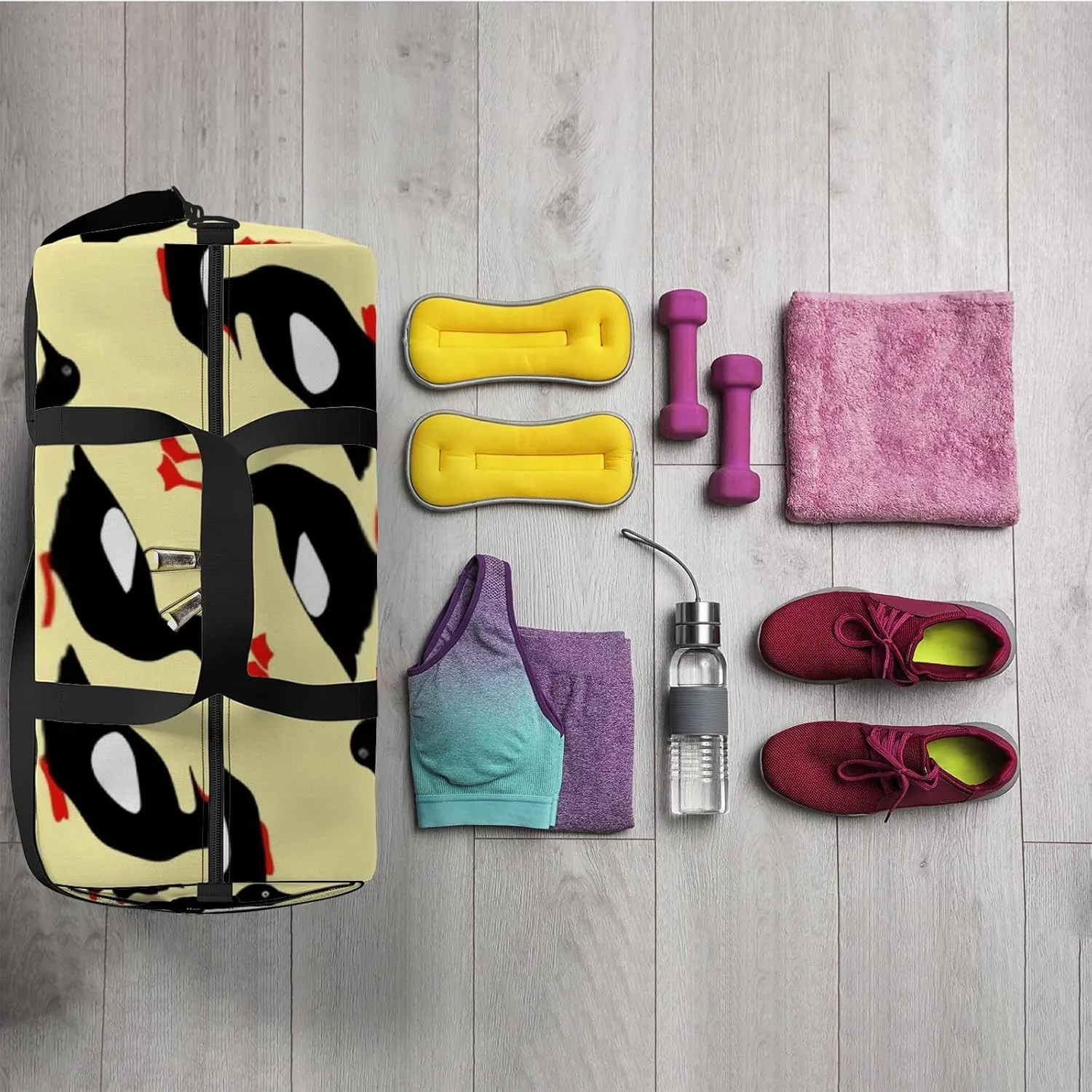 Sports Gym Bag for Women and Men Waterproof Hand Drawn Flock Black Bird Elements Ink Drawing Duffel Bag Lightweight Carryon Traveling Boarding Gripsack