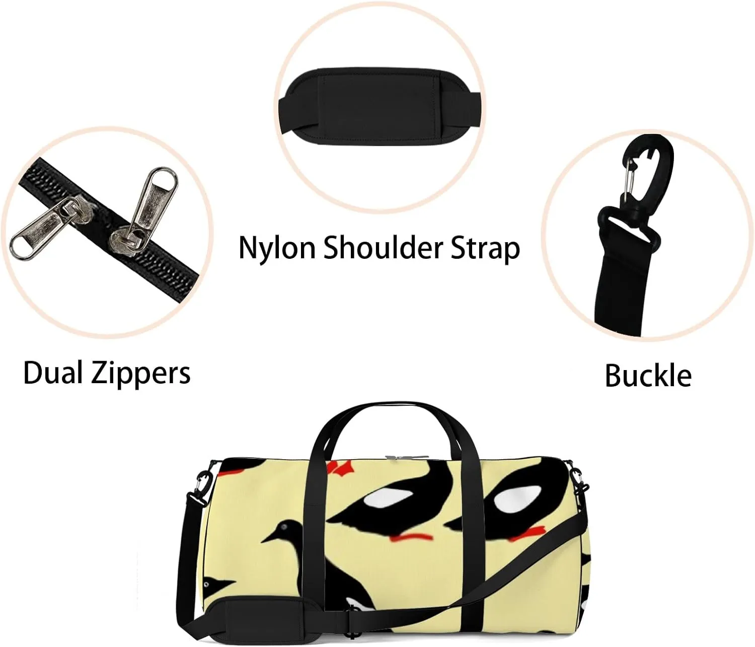 Sports Gym Bag for Women and Men Waterproof Hand Drawn Flock Black Bird Elements Ink Drawing Duffel Bag Lightweight Carryon Traveling Boarding Gripsack