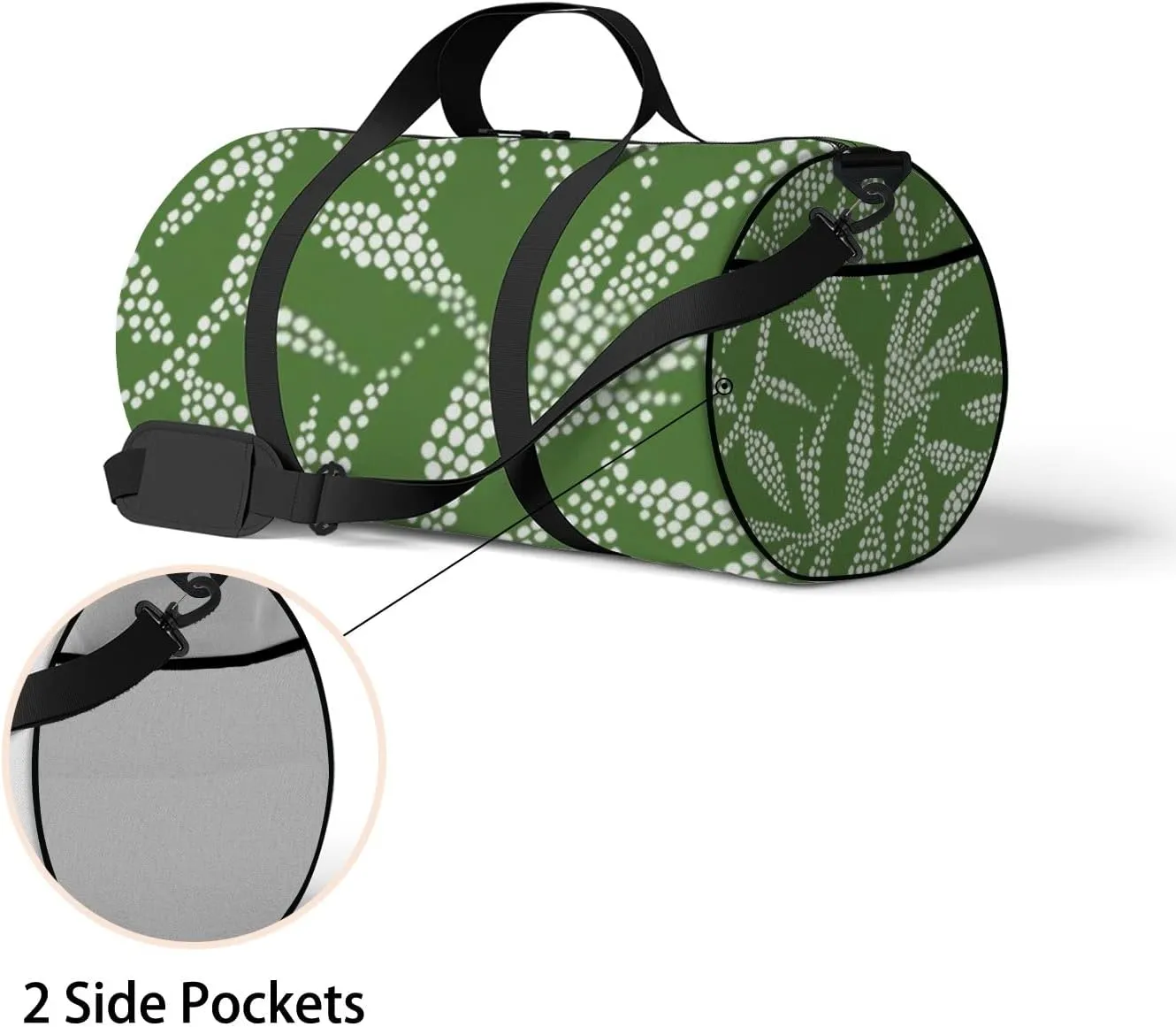 Sports Gym Bag for Women and Men Waterproof Hand Drawn Foliage Dotted Flat Style Green Duffel Bag Lightweight Carryon Traveling Boarding Gripsack