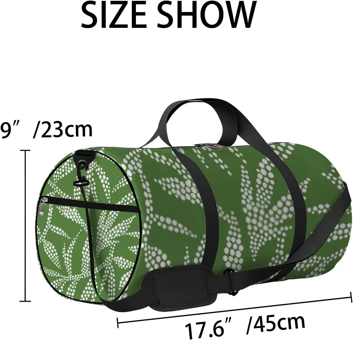 Sports Gym Bag for Women and Men Waterproof Hand Drawn Foliage Dotted Flat Style Green Duffel Bag Lightweight Carryon Traveling Boarding Gripsack