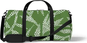Sports Gym Bag for Women and Men Waterproof Hand Drawn Foliage Dotted Flat Style Green Duffel Bag Lightweight Carryon Traveling Boarding Gripsack